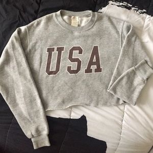 Brandy Melville Cropped Gray USA Sweatshirt